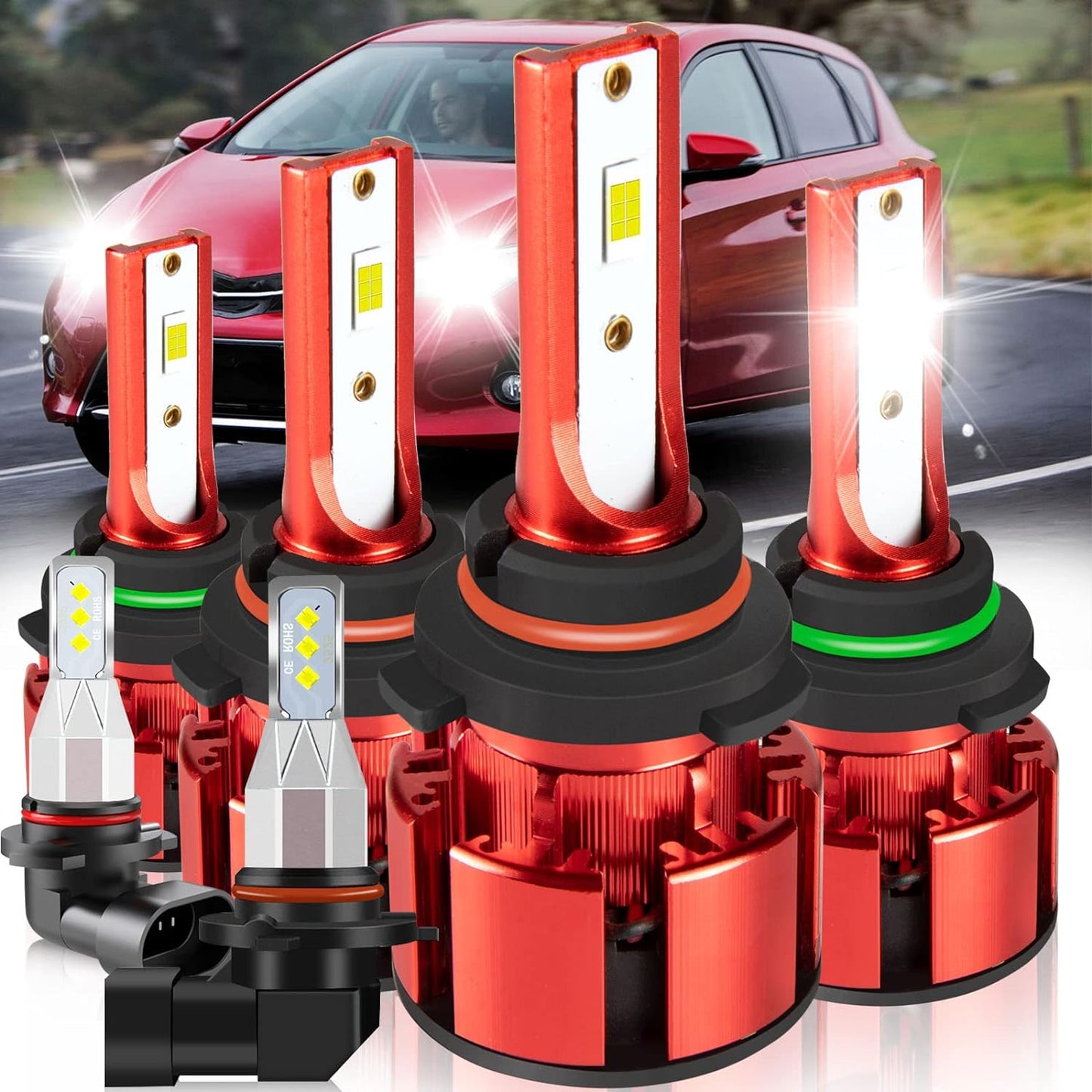 Fit for TOYOTA COROLLA 2009-2015 Led Lights, 500% Brightness 9005 9006 Light Bulbs High&Low Beam+H11 LED Fog Lights，6500K White 36000LM 9005 9006 Led Light Bulb, 6Pcs 9005 9006 H11 Led Bulbs