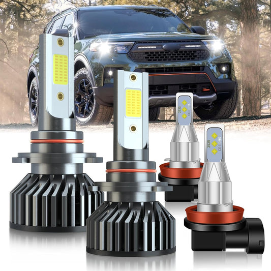 Fit For Ford Explorer (2011 2012 2013 2014 2015) LED Headlight Bulbs 9005 High/Low Beam LED Bulbs + H11 LED Fog Light Bulbs, Super Bright 6500K Cool White, Pack of 4