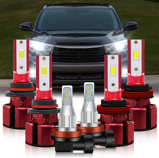 Fit for TOYOTA HIGHLANDER(2014-2019) Headlight Bulbs,9005/HB3 High Beam and H11/H9 Low Beam and H11/H8/H16 Fog Beam Headlight Bulbs 80W Power 38000LM 6500K Cool White 6pcs Bulbs Kit