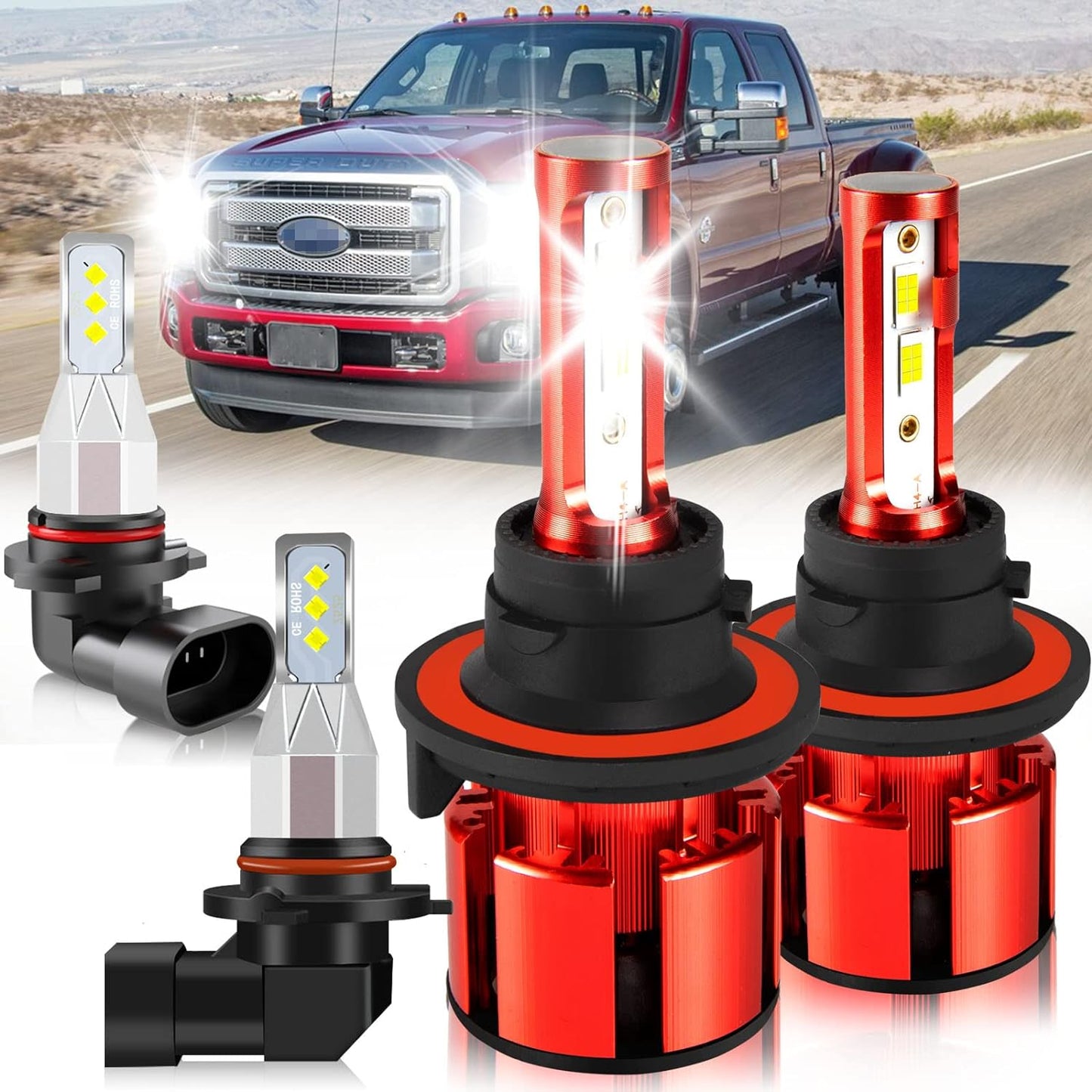 Fit for Ford Expedition 2007-2014 Led Lights, 500% Brightness H13 Light Bulbs High&Low Beam+9145 LED Fog Lights，6500K White 36000LM H13 9145 Led Light Bulb, 4Pcs H13 9145 Led Bulbs