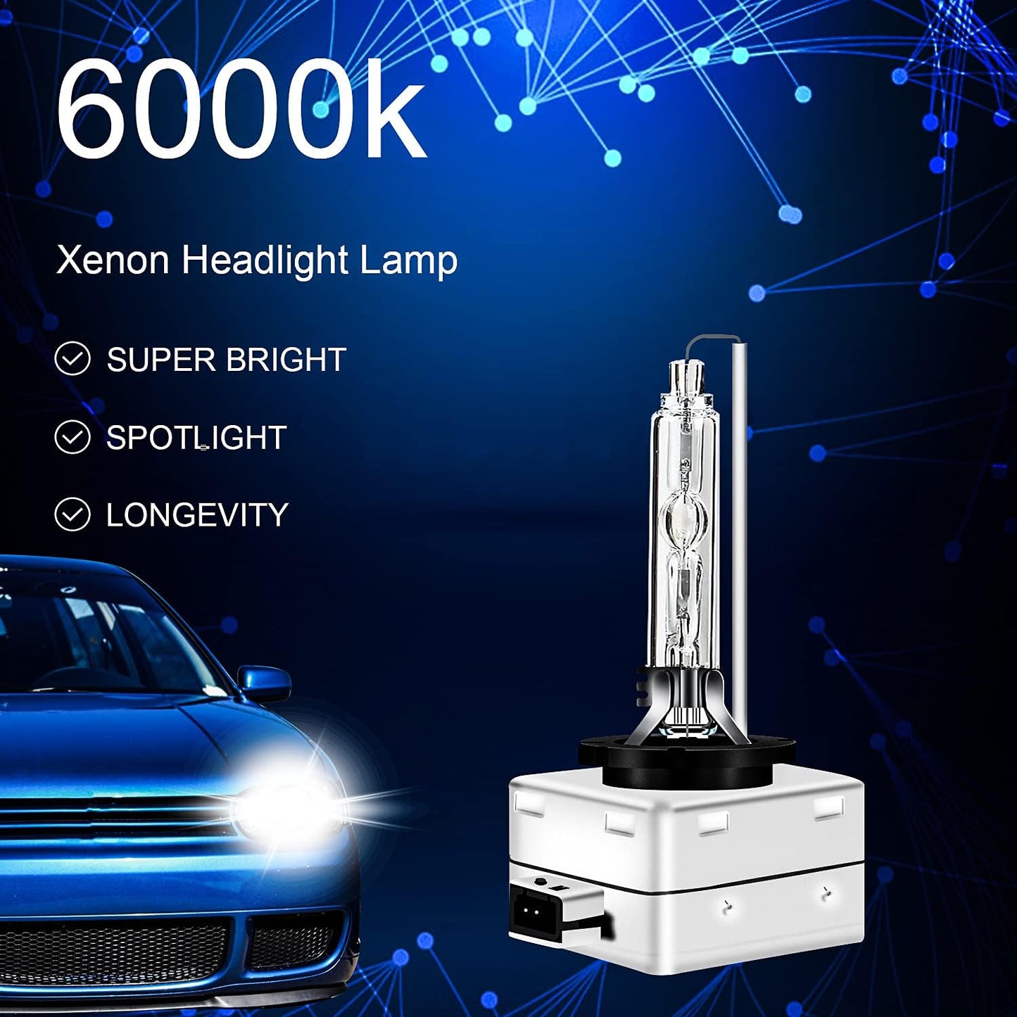 通用 Fit For Cadillac DTS 2006-2011 6000K D1S HID Headlight Bulbs 35W Plug N Play High/Low Beam， Pack of 2