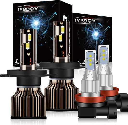 Fit (2007-2014) for HONDA C-RV CRV LED Headlight Bulbs,9003/H4 High Low Dual Beam+H11/H8/H16 Fog Light Led Headlight Bulbs 500% Brightness 80W 36000LM 6500K Cool White 4PCS