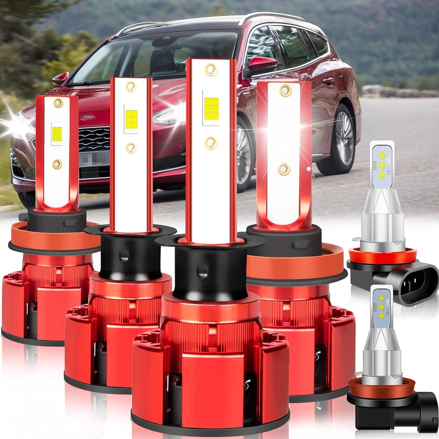 For Jeep Renegade 2015-2021 Led Lights, 9008/H13 Light Bulbs High&Low Beam+H11 LED Fog Lights，6500K White 500% Super Bright 1:1 Size 9008/H13 Led Light Bulb, 4Pcs 9008/H13 H11 Led Bulbs