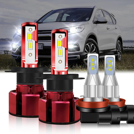 Fit (2002-2004/2007-2014) for HONDA CR-V CRV LED Headlight Bulbs,9003/H4 High Low Dual Beam+H11/H8/H16 Fog Light LED Bulbs 500% Brightness 80W 38000LM 6800K Cool White 4pcs Led Bulbs Kit