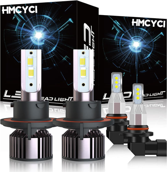 Fit For DODGE RAM 1500 2500 3500 2-Headlamps(2009-2012) 9008 High/Low Beam LED Headlight Bulbs + 9145 LED Fog Light Bulbs,6500K Cool White Plug and Play，Pack of 4