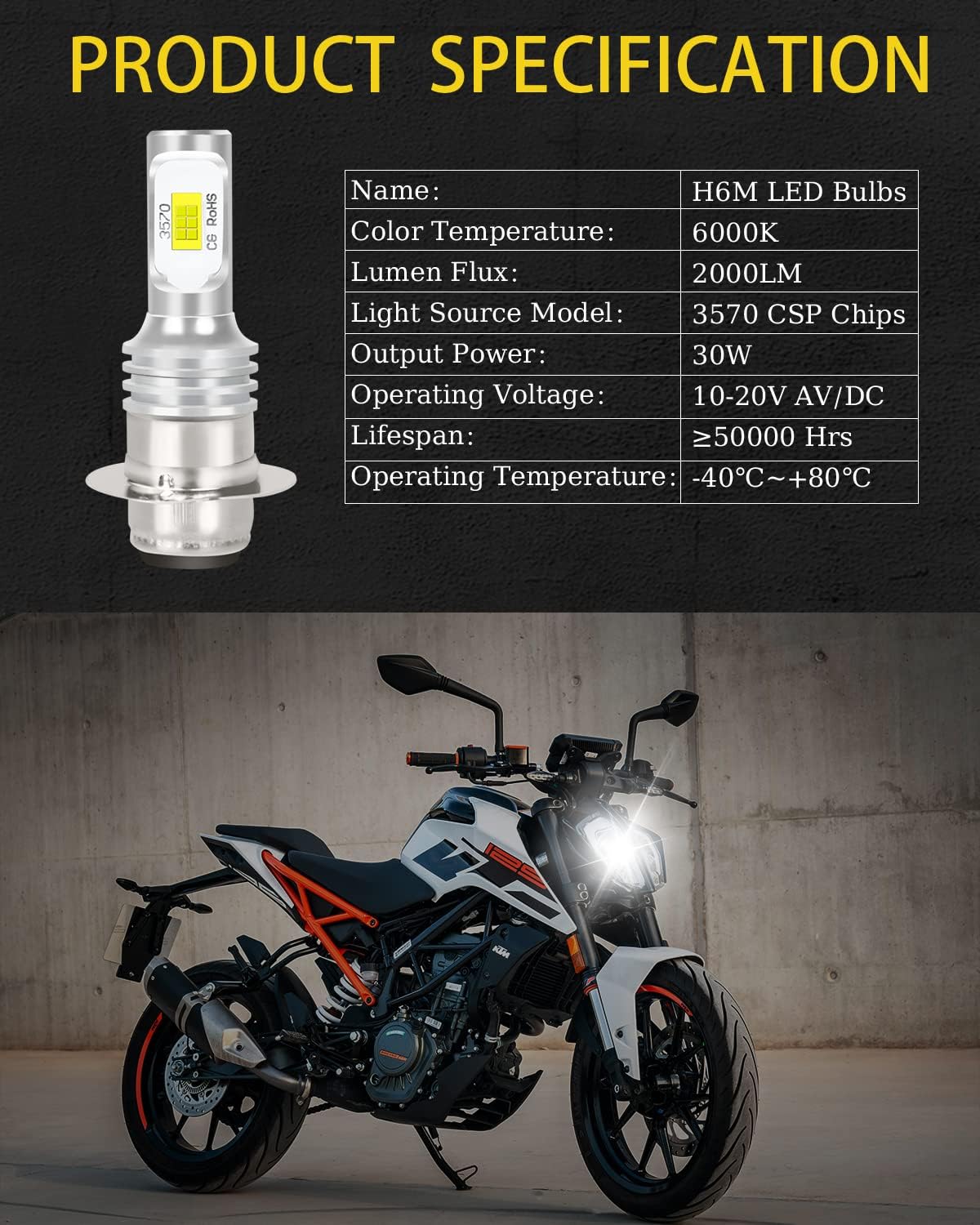 H6M LED Bulbs Fit for Kubota L3000 L3010 L3130 L3300 L3400,Long Lifespan 500% Brightness Headlight Bulbs,6000K 2000LM 30W LED Headlight Bulbs,IP68,2PCS