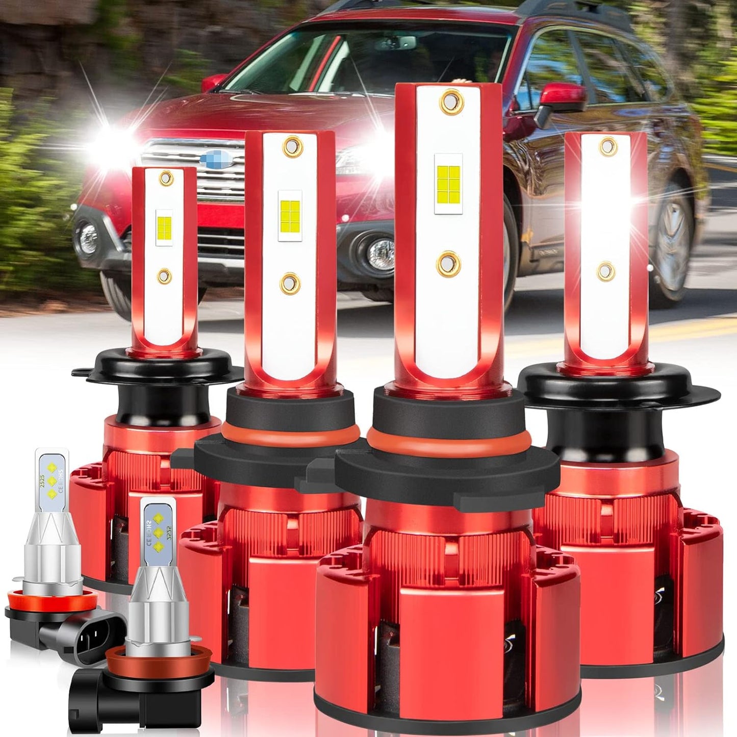 For Jeep Renegade 2015-2021 Led Lights, 9008/H13 Light Bulbs High&Low Beam+H11 LED Fog Lights，6500K White 500% Super Bright 1:1 Size 9008/H13 Led Light Bulb, 4Pcs 9008/H13 H11 Led Bulbs