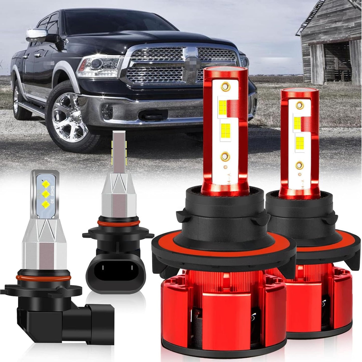 Fit for Dodge Ram 1500 2500 3500 2006 2007 2008 Led Lights, 500% Brightness H13 Light Bulbs High&Low Beam，6500K White 36000LM H13 Led Light Bulb,2Pcs H13 Led Bulbs