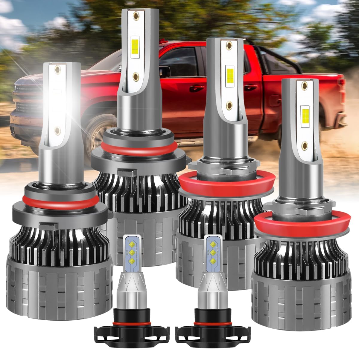 LED Bulbs Fit for 2007-2015 Chevy Silverado 1500 2500HD 3500HD,600% Brightness 9005 High Beam+H11 Low Beam+5202 Fog Light Bulbs,6000K 38000LM 130W Headlight Bulbs IP68,6PCS