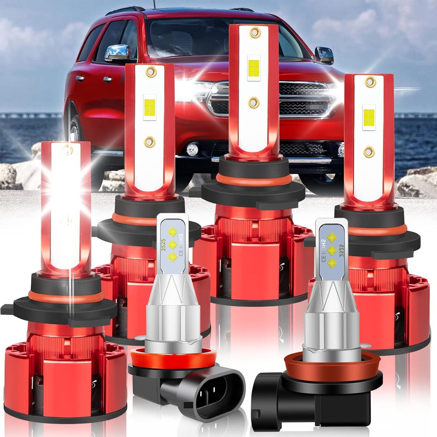 Fit for TOYOTA COROLLA 2009-2015 Led Lights, 500% Brightness 9005 9006 Light Bulbs High&Low Beam+H11 LED Fog Lights，6500K White 36000LM 9005 9006 Led Light Bulb, 6Pcs 9005 9006 H11 Led Bulbs