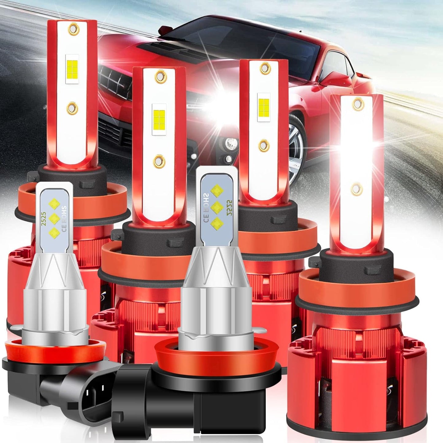 Fit for TOYOTA COROLLA 2009-2015 Led Lights, 500% Brightness 9005 9006 Light Bulbs High&Low Beam+H11 LED Fog Lights，6500K White 36000LM 9005 9006 Led Light Bulb, 6Pcs 9005 9006 H11 Led Bulbs