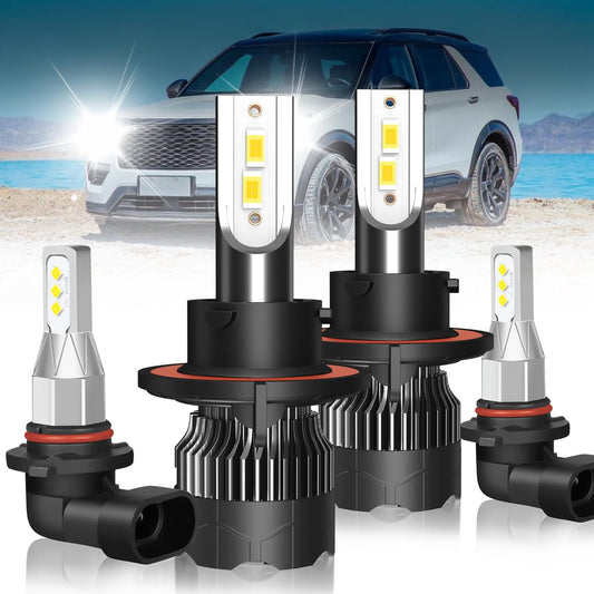 For Ford Explorer (2006-2010) For Explorer Sport Trac 2007 LED Headlight Bulbs, 9008 High/Low Beam Led Bulbs+9145 Led Fog Light Bulbs 500% Brightness 6000K Cool White, 4 PCS