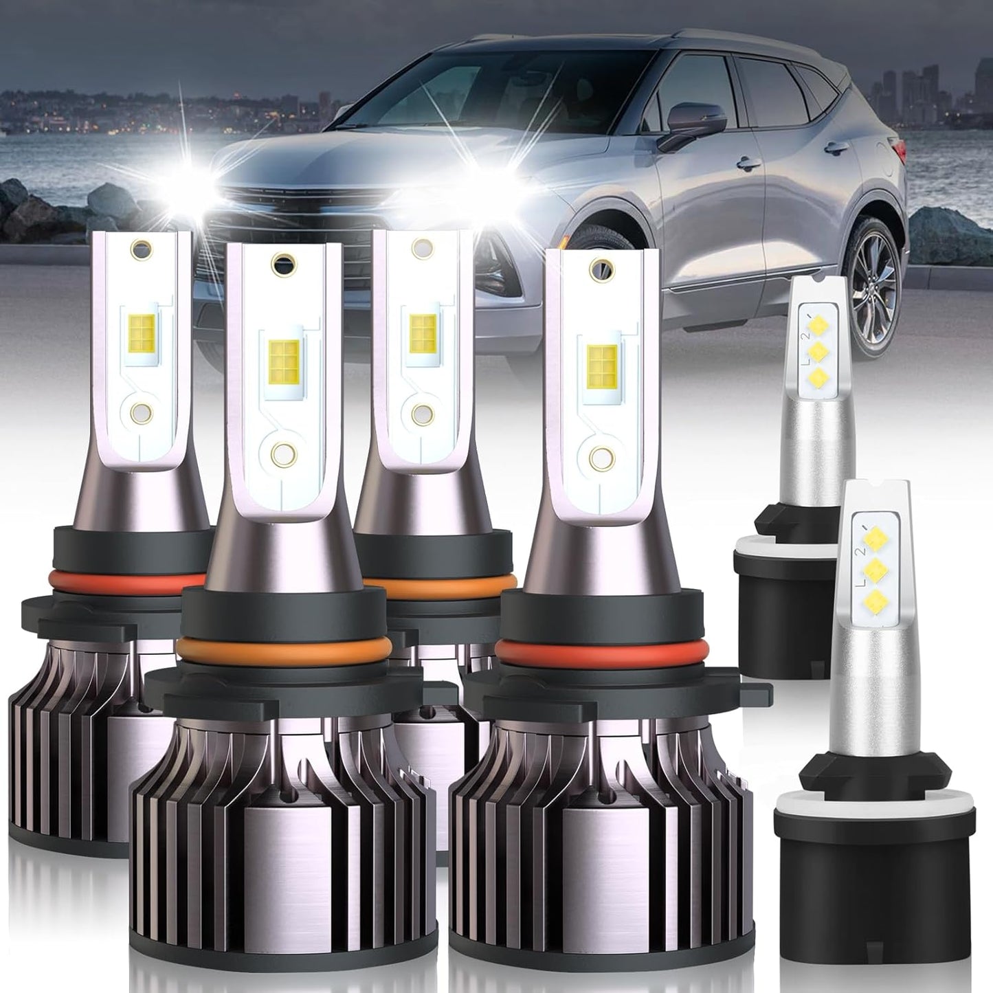 Fit for Jeep Grand Cherokee (2017-2021) H11 High Beam+H11 Low Beam LED Headlight Bulbs + H11 LED Fog Light Bulbs, 1:1 Mini Size Led Bulbs 6500K Cool White Plug and Play, 6PCS