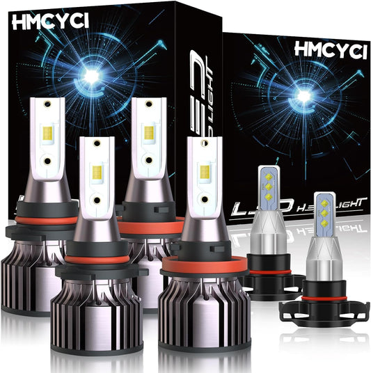 Fit For GMC sierra 1500 2500 (2007-2013) LED Headlight Bulbs,9005 H11 High Low Beam + 5202/PS24W Fog Lights,Super Bright Cool White, Plug and Play,Pack of 6