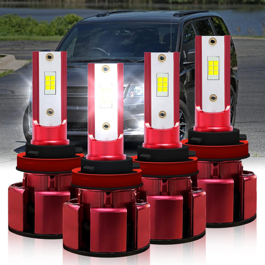 Fit for 2011-2020 Dodge Grand Caravan Bulbs,H11/H9 High Beam and H11/H9 Low Beam,6500K Cool White 38000LM 500% Super Bright H11 Light Bulbs,4Pcs
