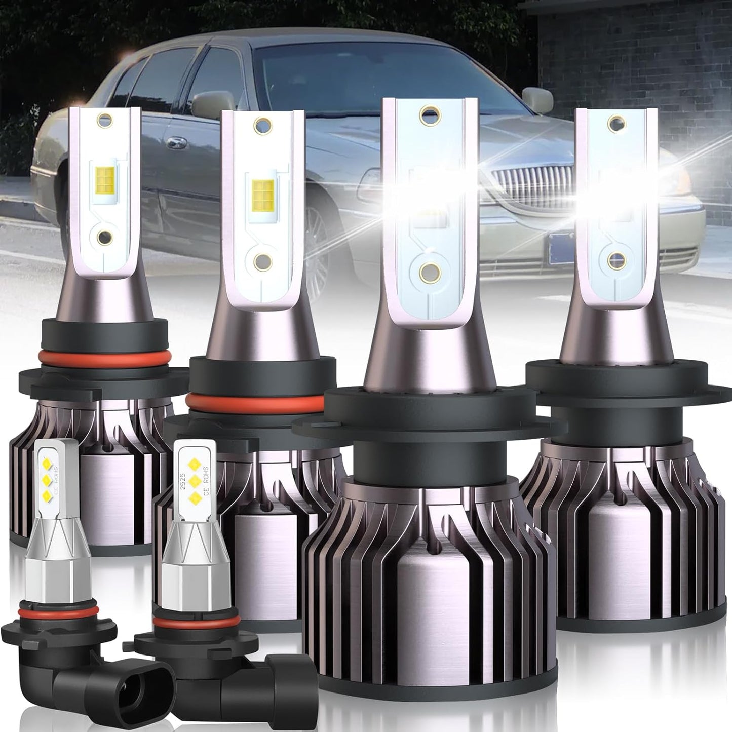 Fit for Jeep Grand Cherokee (2011 2012 2013) 9005+H11 High/Low Beam LED Headlight Bulbs + 5202 LED Fog Light Bulbs, 1:1 Mini Size Led Bulbs 6500K Cool White Plug and Play, 6PCS