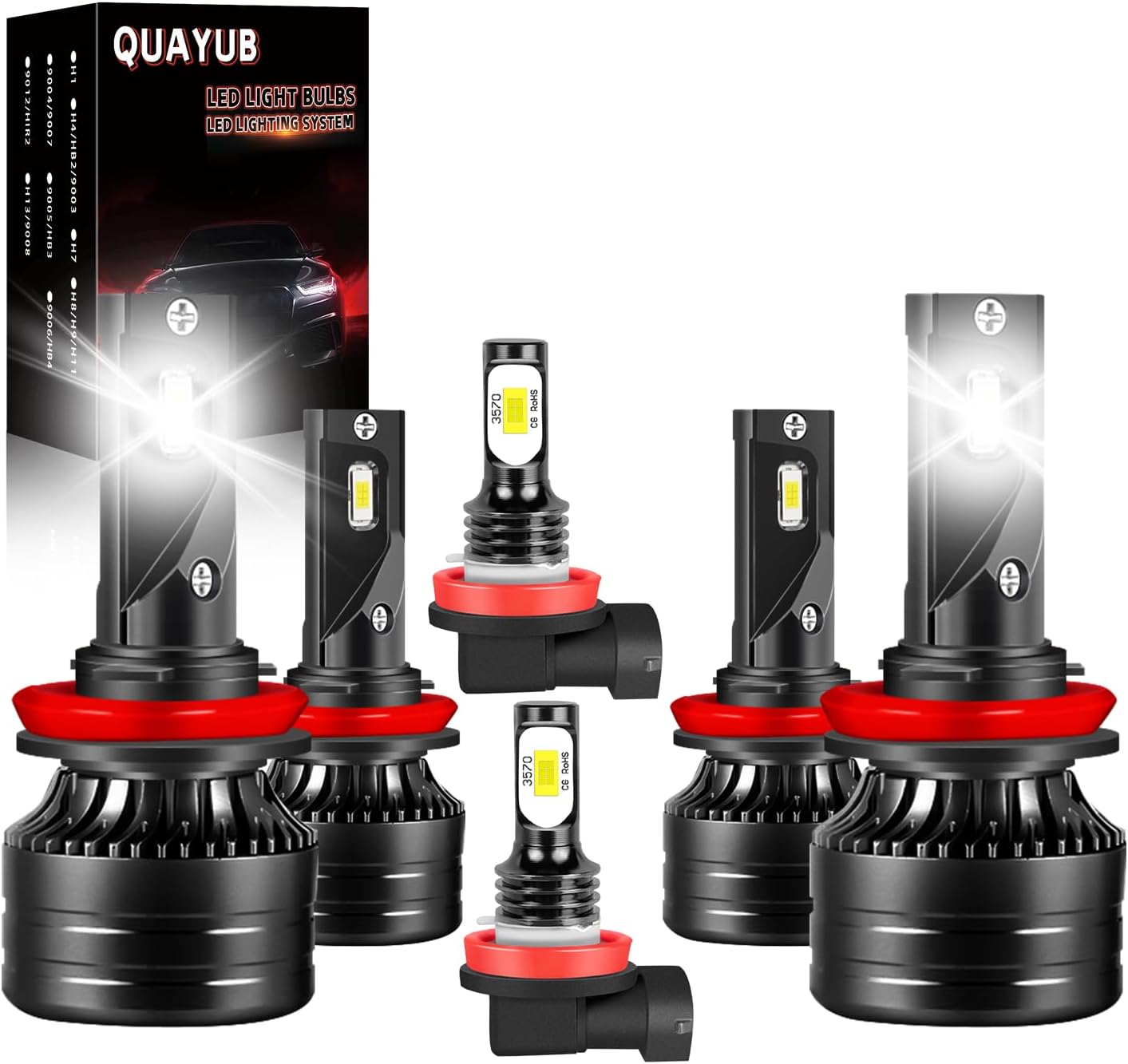 Light Bulbs Fit for Nissan Maxima(2009-2014), 9005/HB3 High Beam+H11 Low Beam+H11 Fog Light Bulbs, 300% Brightness 11000LM 6000K Cool White, Pack of 6