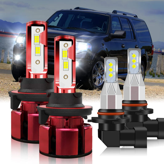 Fit (2007-2014) for FORD EXPEDITION Headlight Bulbs,9008/H13 High Low Dual Beam and 9145/9140/9005 Fog Light Headlight Bulbs 80W Power 38000LM 6000K Cool White 4pcs Bulbs Kit