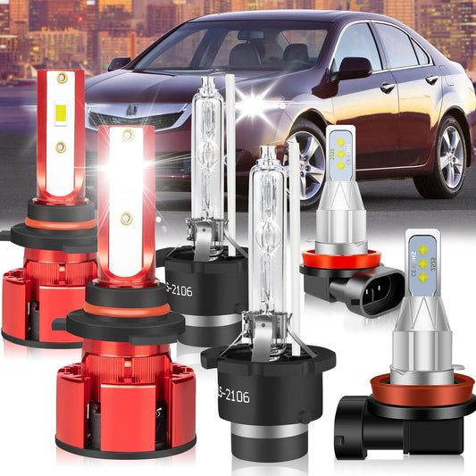 Fit for Acura TSX 2009-2014 HID/LED Headlight Bulbs, 9005 LED Headlight Bulbs High Beam+D2S Hid Headlight Bulbs+H11 LED Fog Light Bulb, 6000K Cool White, 500% Super Bright, 6 Pcs