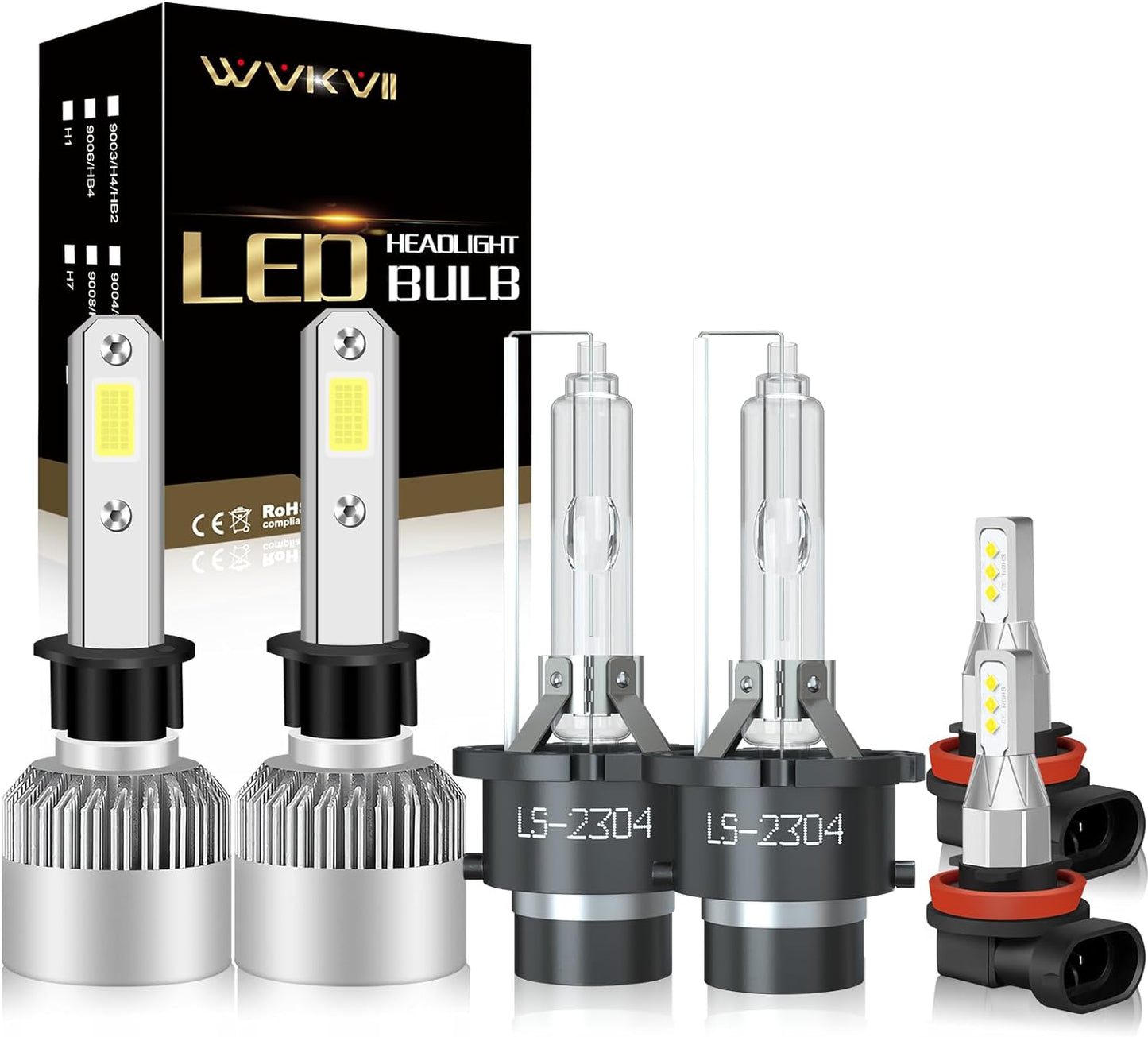 Fit For Acura TSX 2004 2005 2006 2007 2008 LED Headlights Bulbs H1 High Beam + D2S Low Beam+ H11 Fog Lights Bulbs Kit, Super Bright 6500K Cool White,Pack of 6