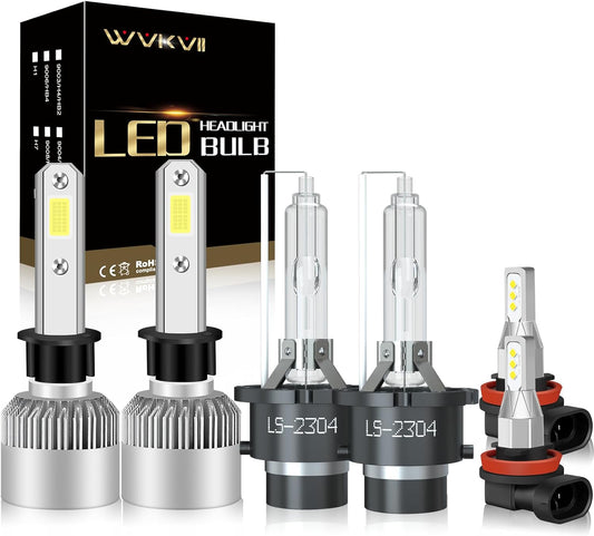 Fit For Acura TSX 2004 2005 2006 2007 2008 LED Headlights Bulbs H1 High Beam + D2S Low Beam+ H11 Fog Lights Bulbs Kit, Super Bright 6500K Cool White,Pack of 6