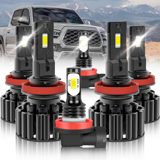 Fit for TOYOTA TACOMA 2016 2017 2018 2019-2022 2023 LED Bulbs, 500% Brightness H9 High Beam+H11 Low Beam+H11/H16 LED Fog Light Bulbs, Wider Driving Vision IP68 Waterproof, 6500K White, 6P