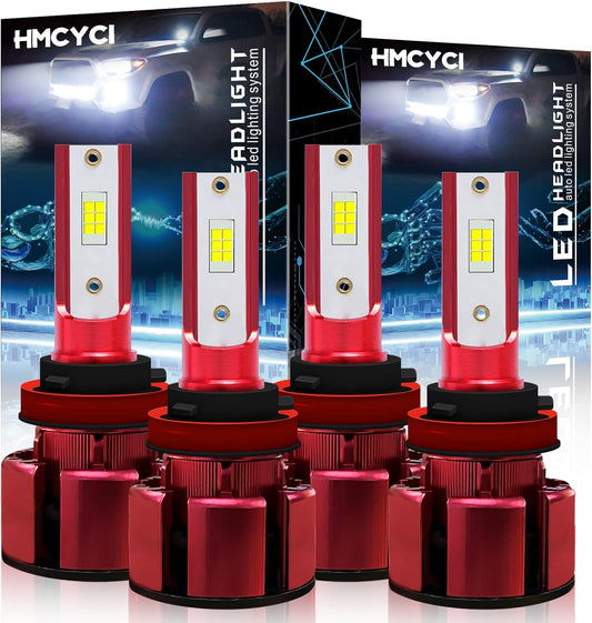 Fit For Freightliner Cascadia (2008-2016) H11 Low Beam + H9 High Beam LED Headlight Bulbs Kit, 6000K Cool White,Pack of 4