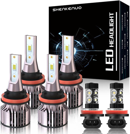 SHENKENUO Fit For Tacoma (2016-2022) 9005+H11 High/Low Beam Halogen Replacement LED Bulbs + H11 LED Fog Bulbs，6500K Cool White Plug and Play，Pack of 6
