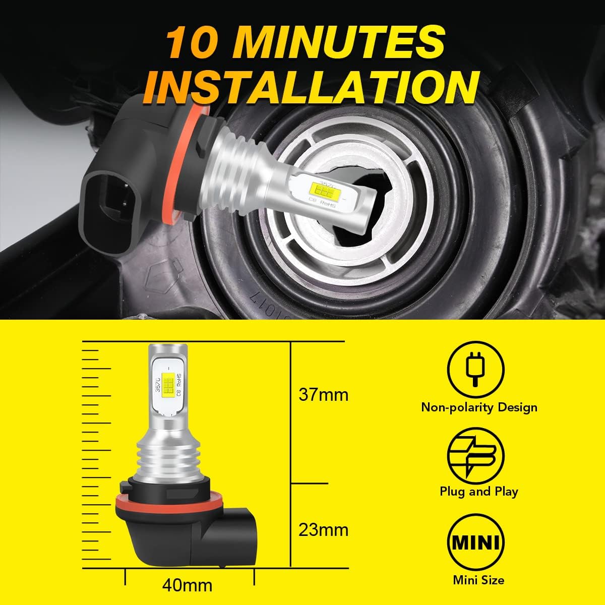 Fit For Honda Rancher TRX420 TRX500 2014-2022 LED Headlight Bulbs,34901-HR3-A21 ATV UTV Accessories,6000K Cool White,2pcs led bulbs