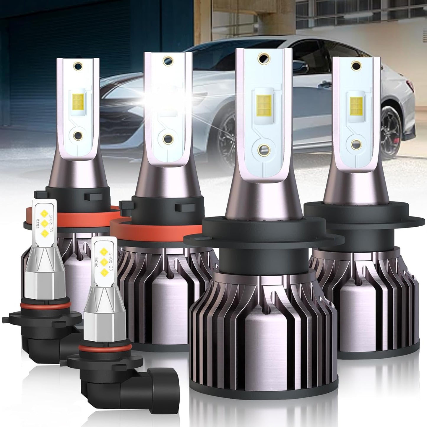 Fit for Jeep Grand Cherokee (2017-2021) H11 High Beam+H11 Low Beam LED Headlight Bulbs + H11 LED Fog Light Bulbs, 1:1 Mini Size Led Bulbs 6500K Cool White Plug and Play, 6PCS