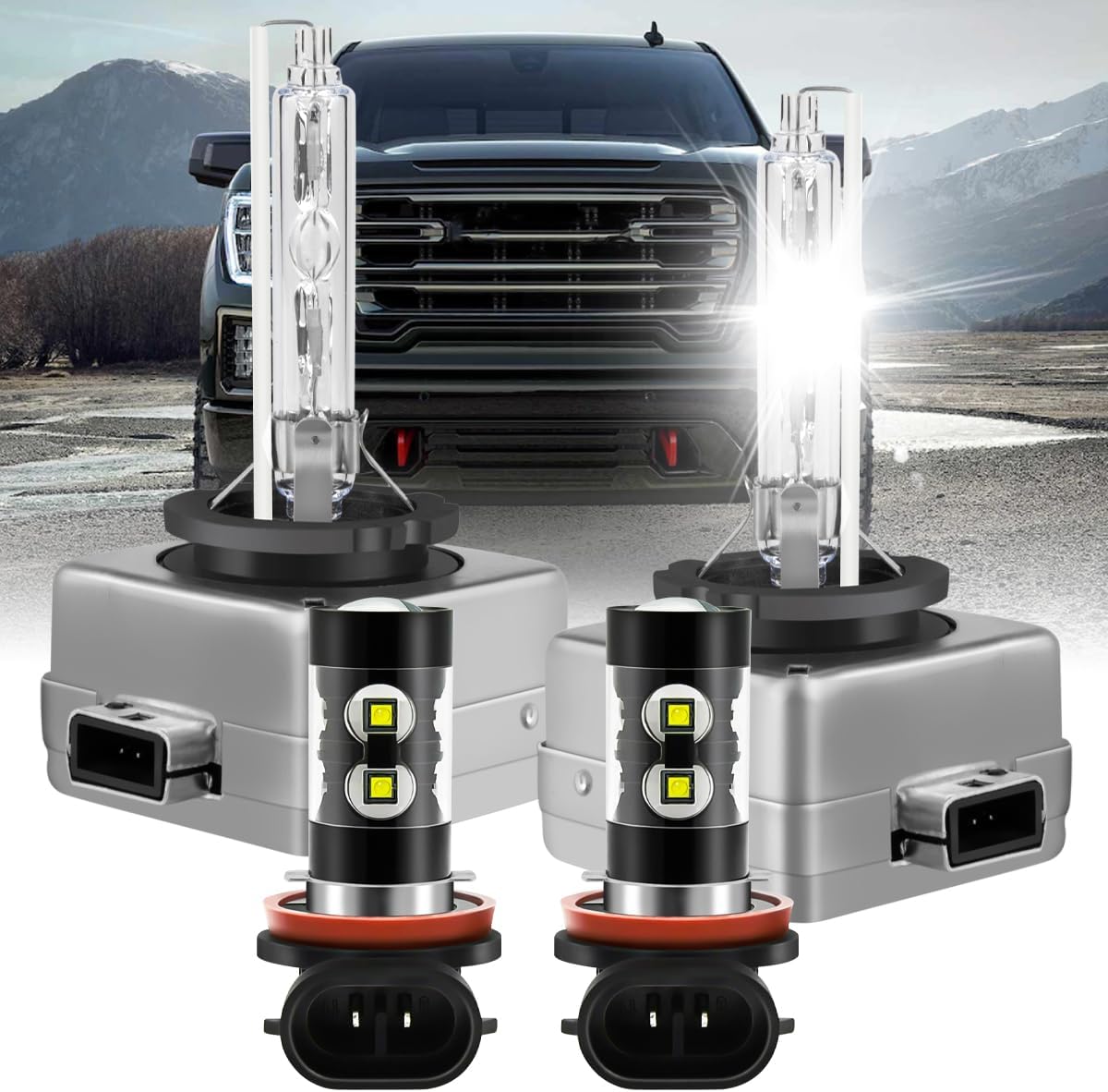 Dedicated Bulbs fit for GMC Acadia 2013-2019,9012 Hi/Lo Headlight Bulbs+H11 Fog Light,500% Brightness 6000K 30000LM 80W Light Bulbs,Plug and Play,Replacement Bulbs,IP68,4PCS
