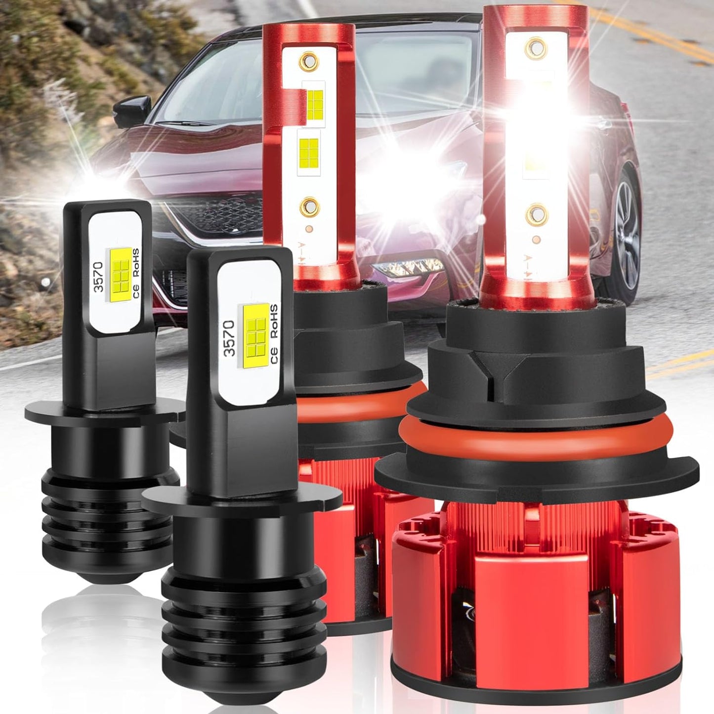 For Nissan Maxima 2009-2014 Led Bulbs, 9005 H11 Led Lights High&Low Beam+H11 LED Fog Lights, 500% Ultra Brighter 9005 H11 Led Light Bulb, 1:1 Mini Size, 6500K, 6PCS 9005 H11 H11 Led Lights