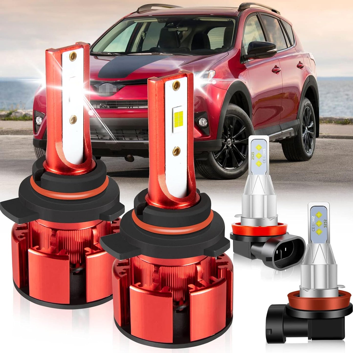 For Jeep Renegade 2015-2021 Led Lights, 9008/H13 Light Bulbs High&Low Beam+H11 LED Fog Lights，6500K White 500% Super Bright 1:1 Size 9008/H13 Led Light Bulb, 4Pcs 9008/H13 H11 Led Bulbs