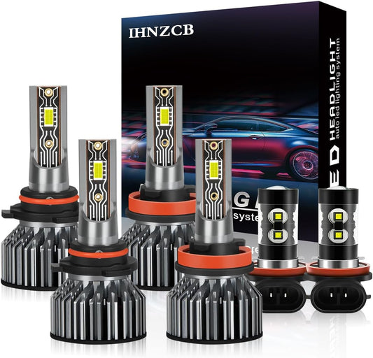 Fit For Toyota Highlander 2014 2015 2016 2017 2018 2019 LED Headlight Bulbs Combo 9005 H11 High Low Beam Headlight H11/H8 LED Fog Light Bulbs,6000K White 20000LM,6pcs LED Bulbs