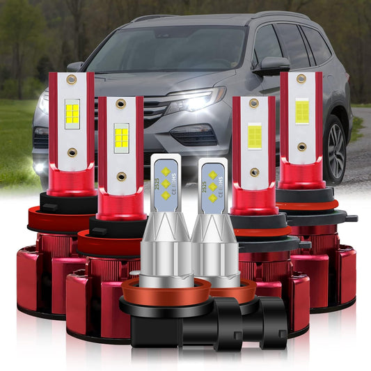 Fit 2006-2018 for HONDA PILOT LED Headlight Bulbs,9005/HB3 High Beam and H11/H9 Low Beam and H11/H8/H16 Fog Light LED Bulbs 38000LM 80W 6500K Cool White 6pcs Bulbs Kit
