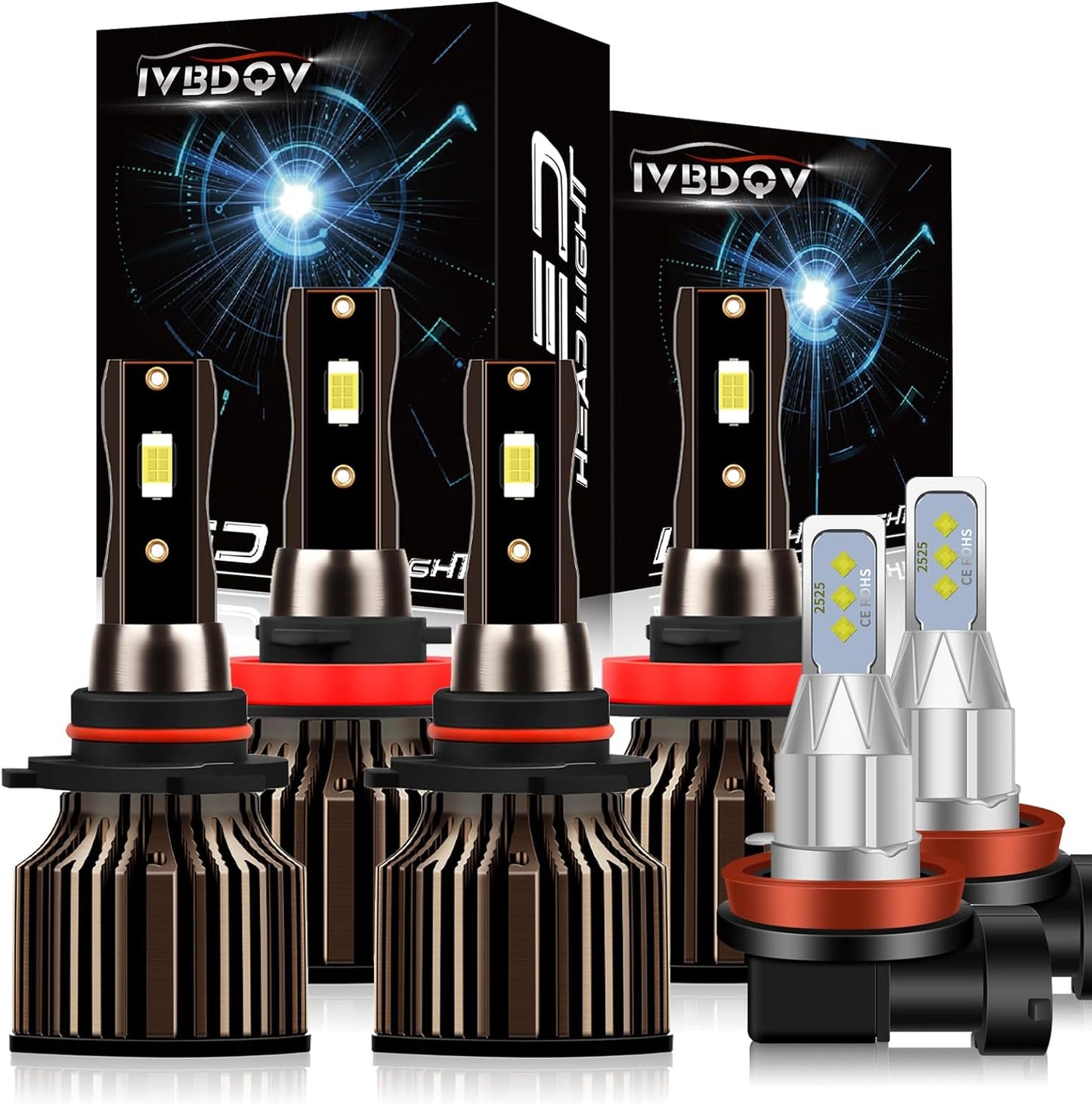 Fit (2015-2019) for HONDA C-RV CRV LED Headlight Bulbs,9005/HB3 High Beam+H11/H9 Low Beam+H11/H8/H16 Fog Light Led Headlight Bulbs 500% Brightness 80W 36000LM 6500K Cool White 6PCS