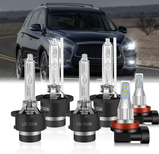 Fit for Infiniti QX60(2014-2015) HID Headlight Bulbs,D2S High Beam and D2S Low Beam and H11/H8/H16 Fog Beam Led Bulbs 38000LM 6000K Cool White 6pcs Bulbs Kit