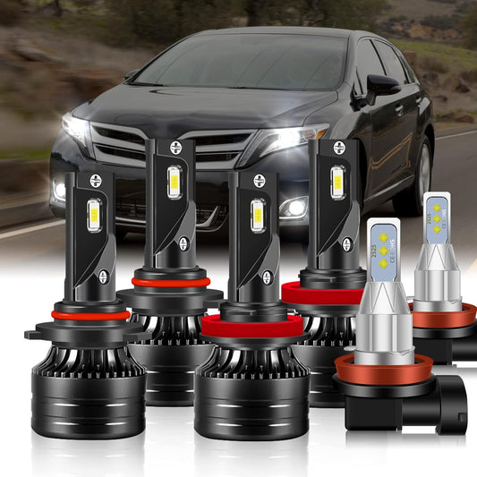 Fit (2009-2016) for TOYOTA VENZA Headlight,9005/HB3 High Beam+H11/H9 Low Beam+H11/H8/H16 Fog Light Headlight Bulbs,500% Brightness 6000K 36000LM Headlight Kit,6PCS