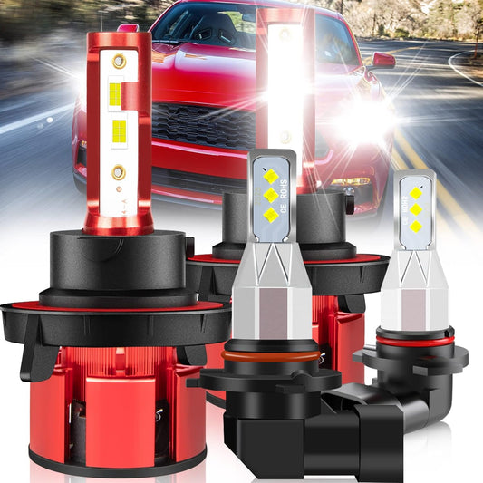 Fit for Ford Mustang 2005-2012 Led Lights, 500% Super bright 9008 Light Bulbs High&Low Beam+9145 LED Fog Lights, 1:1 Size 36000LM 6500K White 9008 Led Light Bulb, 4Pcs 9008 9145 Led Bulbs