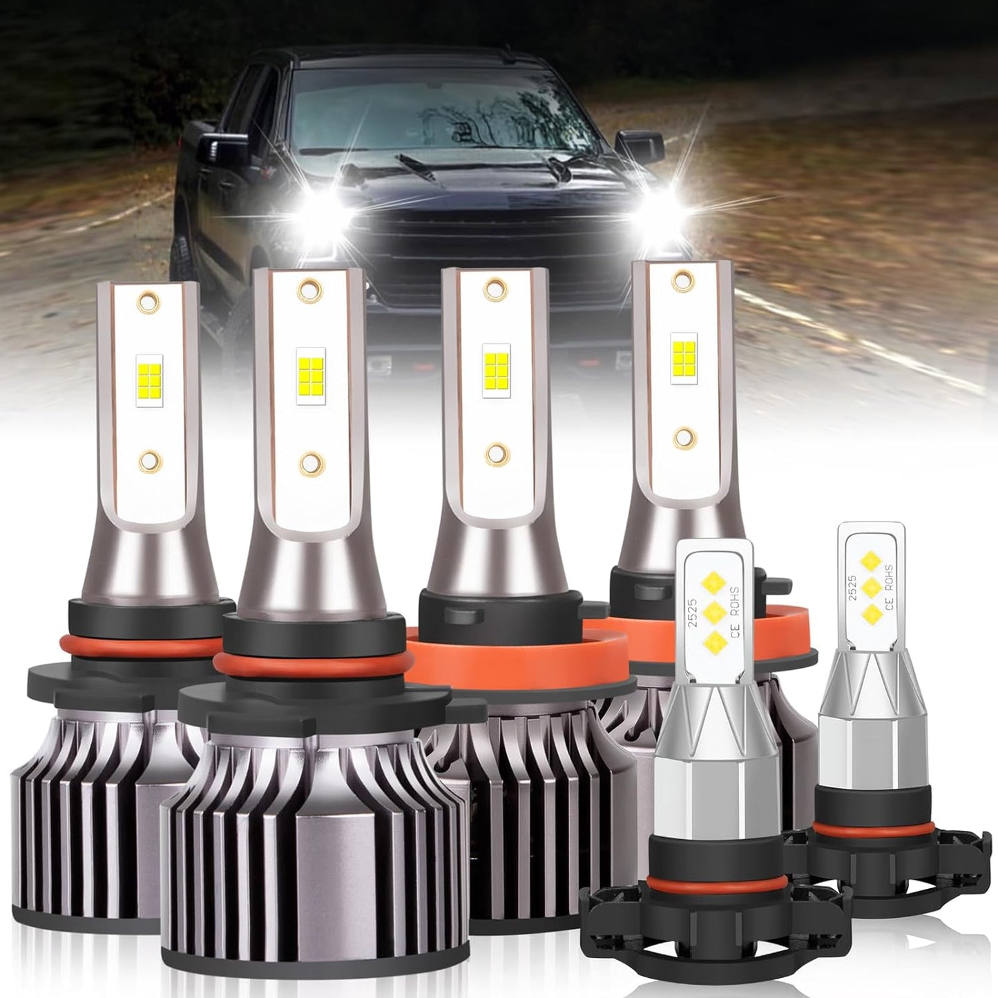 Fit for Jeep Grand Cherokee (2017-2021) H11 High Beam+H11 Low Beam LED Headlight Bulbs + H11 LED Fog Light Bulbs, 1:1 Mini Size Led Bulbs 6500K Cool White Plug and Play, 6PCS