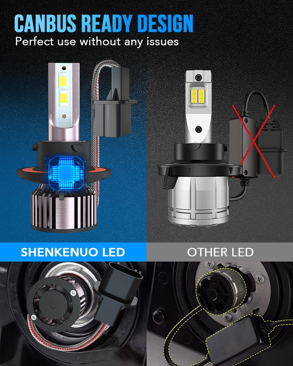 SHENKENUO Fit For FORD F-150 (2004-2014) F-250 F-350(2004-2020) 9008/H13 High/Low Beam Halogen Replacement LED Bulbs + 9145 LED Fog Light Bulbs,6500K Cool White Plug-n-Play,Pack of 4