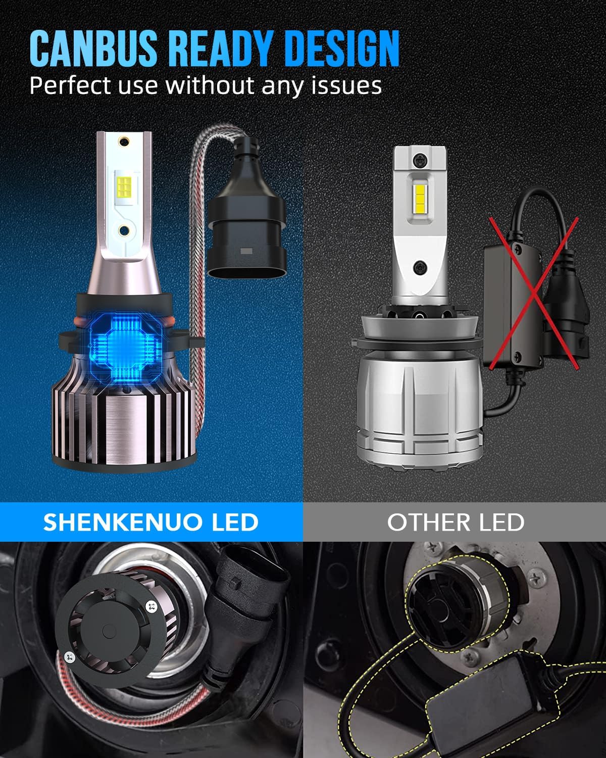 SHENKENUO Fit For Civic (2004-2015) 9005+9006 High/Low Beam Halogen Replacement LED Bulbs，6500K Cool White Plug and Play，Pack of 4