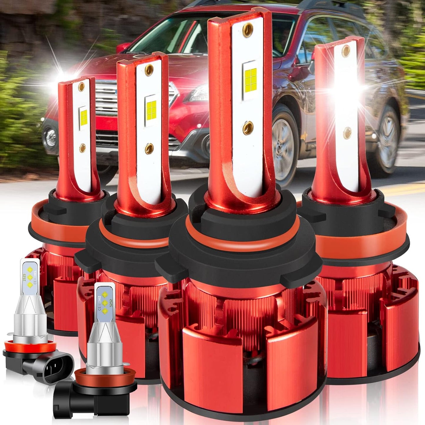 Fit for TOYOTA COROLLA 2009-2015 Led Lights, 500% Brightness 9005 9006 Light Bulbs High&Low Beam+H11 LED Fog Lights，6500K White 36000LM 9005 9006 Led Light Bulb, 6Pcs 9005 9006 H11 Led Bulbs