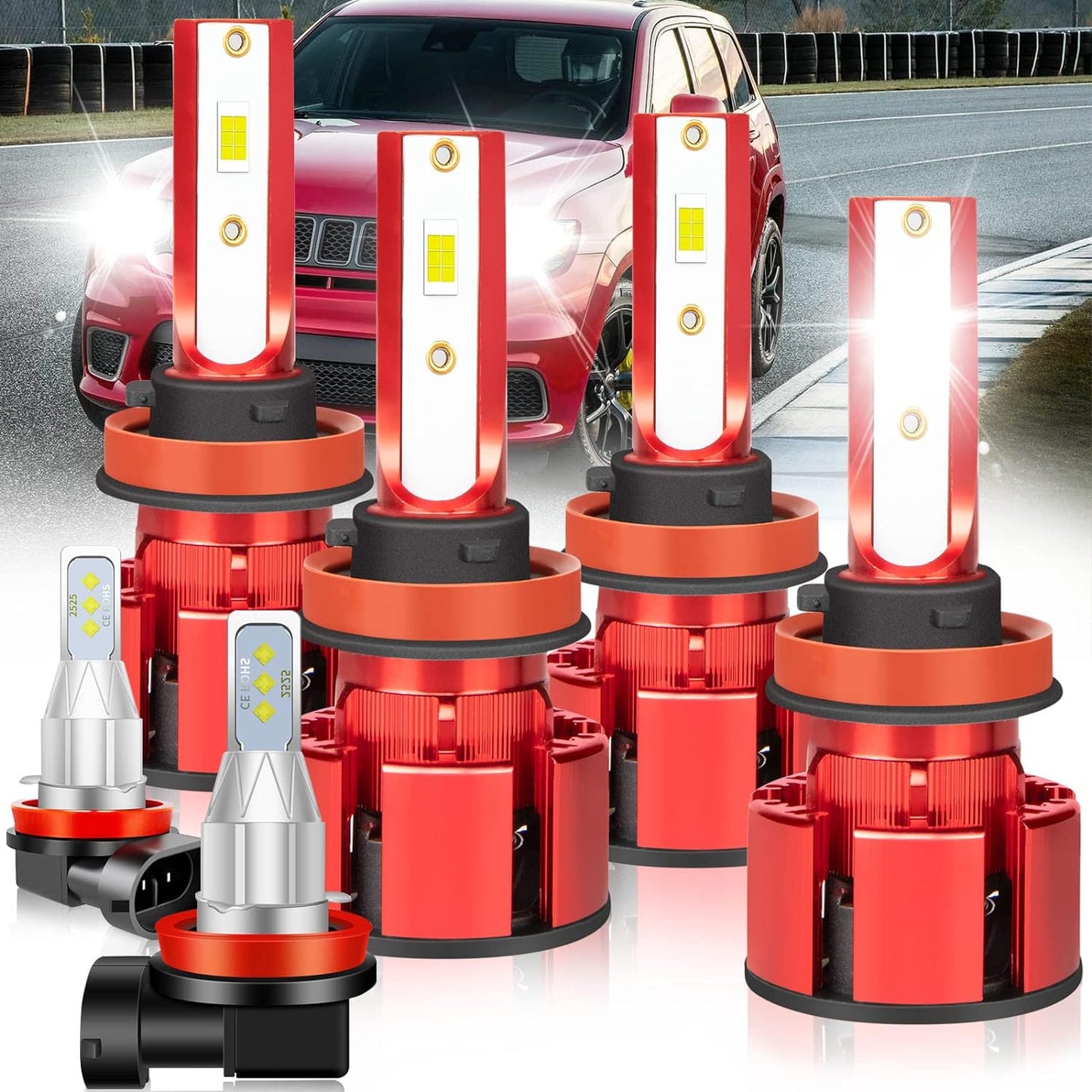 For Jeep Renegade 2015-2021 Led Lights, 9008/H13 Light Bulbs High&Low Beam+H11 LED Fog Lights，6500K White 500% Super Bright 1:1 Size 9008/H13 Led Light Bulb, 4Pcs 9008/H13 H11 Led Bulbs
