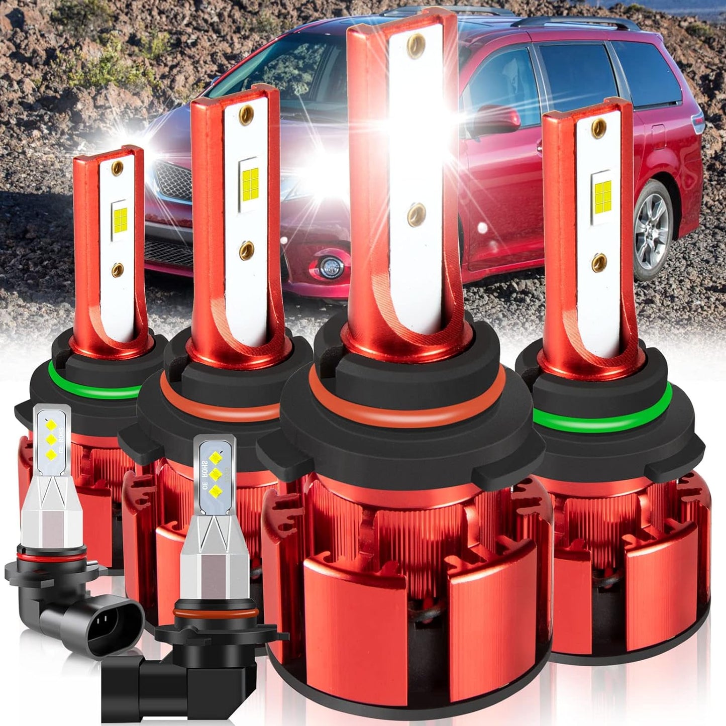 For Jeep Renegade 2015-2021 Led Lights, 9008/H13 Light Bulbs High&Low Beam+H11 LED Fog Lights，6500K White 500% Super Bright 1:1 Size 9008/H13 Led Light Bulb, 4Pcs 9008/H13 H11 Led Bulbs
