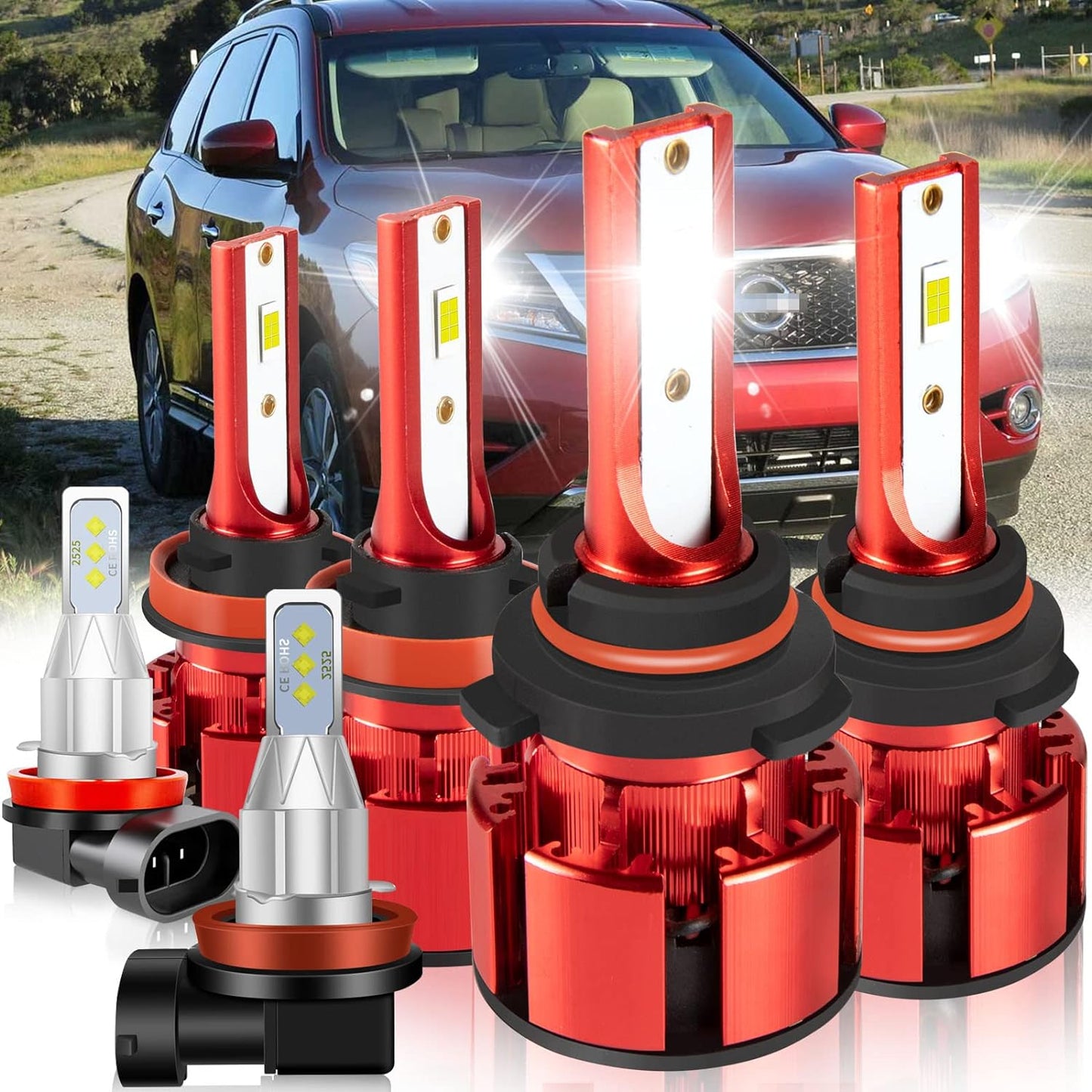 Fit for TOYOTA COROLLA 2009-2015 Led Lights, 500% Brightness 9005 9006 Light Bulbs High&Low Beam+H11 LED Fog Lights，6500K White 36000LM 9005 9006 Led Light Bulb, 6Pcs 9005 9006 H11 Led Bulbs