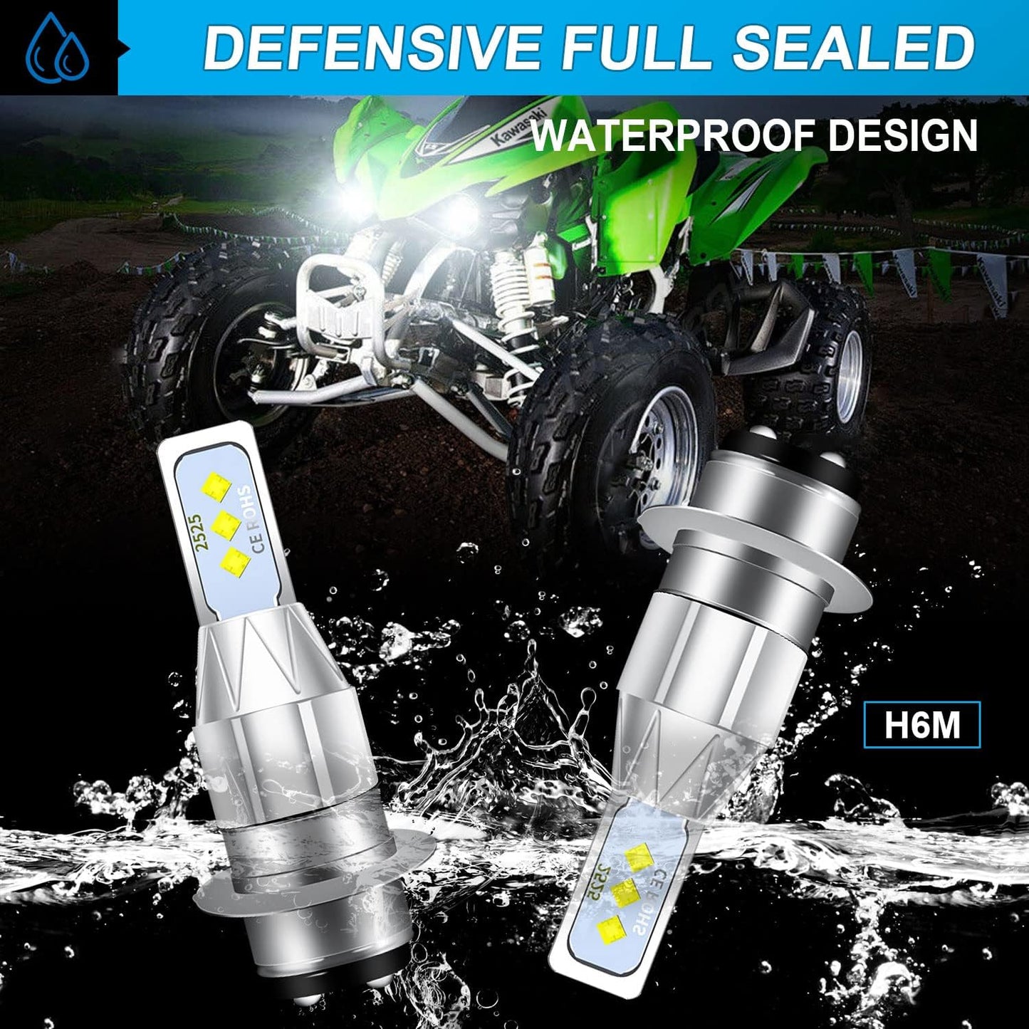 H6M LED bulb High beam LED Motorcycle headlight Plug and Play 2-piece set For Yamaha Raptor 125 250 350 660R 700 700R YFM660R LED Headlight bulbs