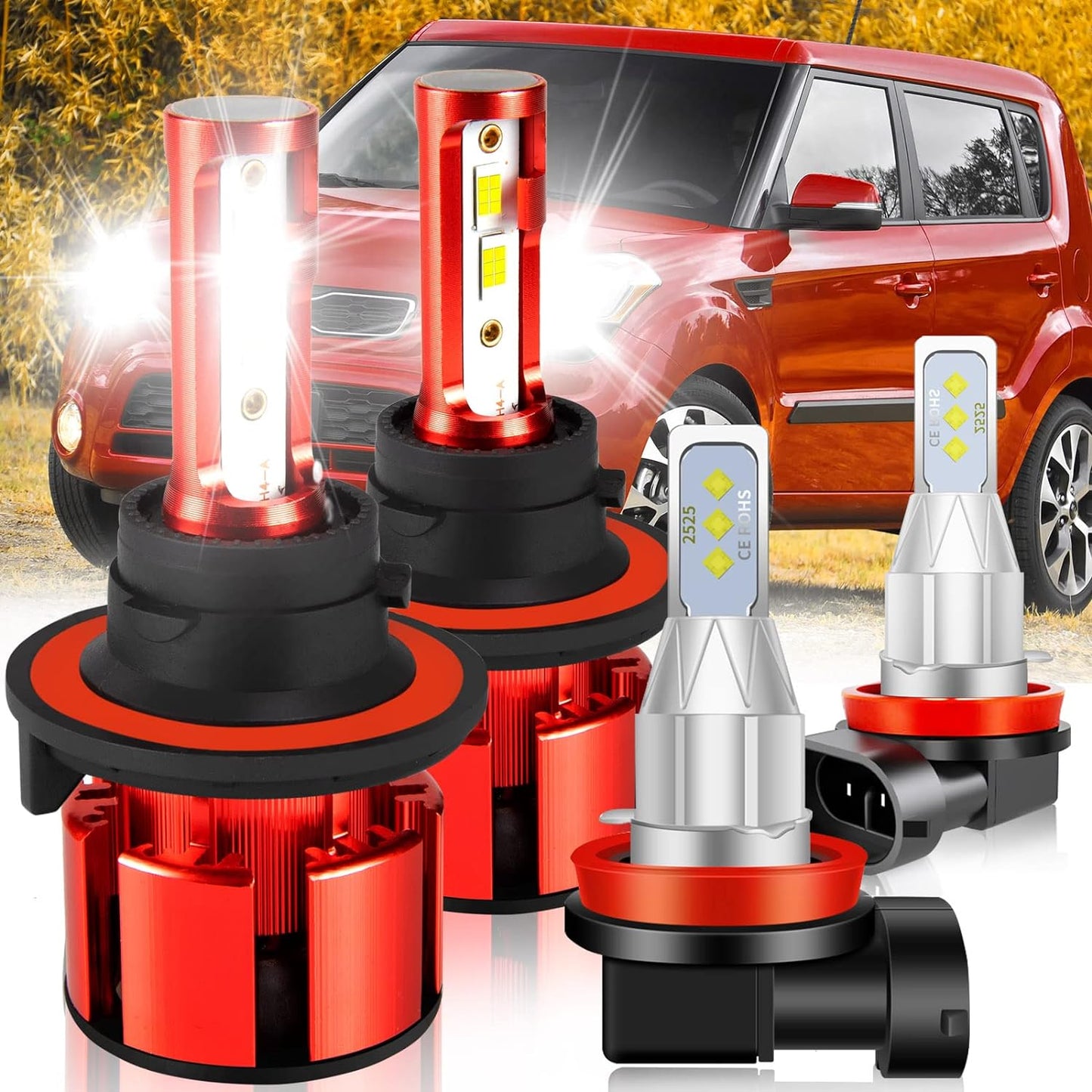 Fit for TOYOTA COROLLA 2009-2015 Led Lights, 500% Brightness 9005 9006 Light Bulbs High&Low Beam+H11 LED Fog Lights，6500K White 36000LM 9005 9006 Led Light Bulb, 6Pcs 9005 9006 H11 Led Bulbs