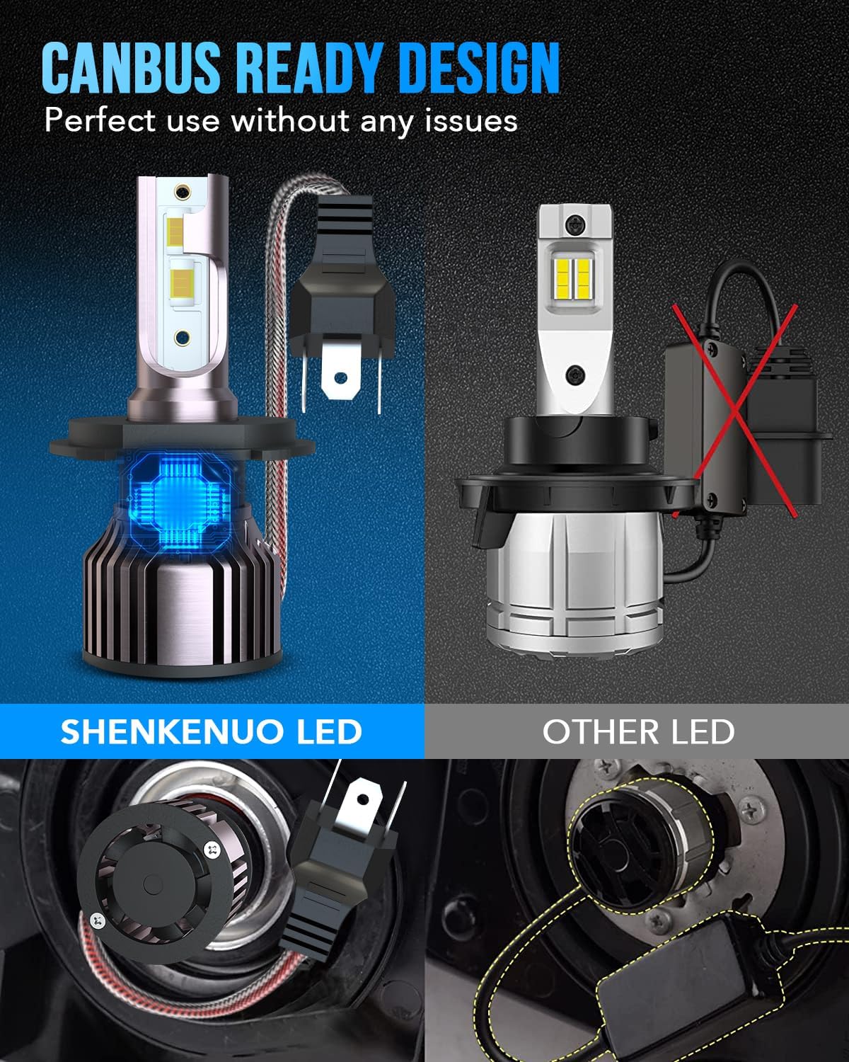 SHENKENUO Fit For Toyota Tundra (2000-2006) 9003/H4 High/Low Beam Halogen Replacement LED Bulbs + 9006 LED Fog Light Bulbs,6500K Cool White Plug-n-Play,Pack of 4 (Year:2000-2006)