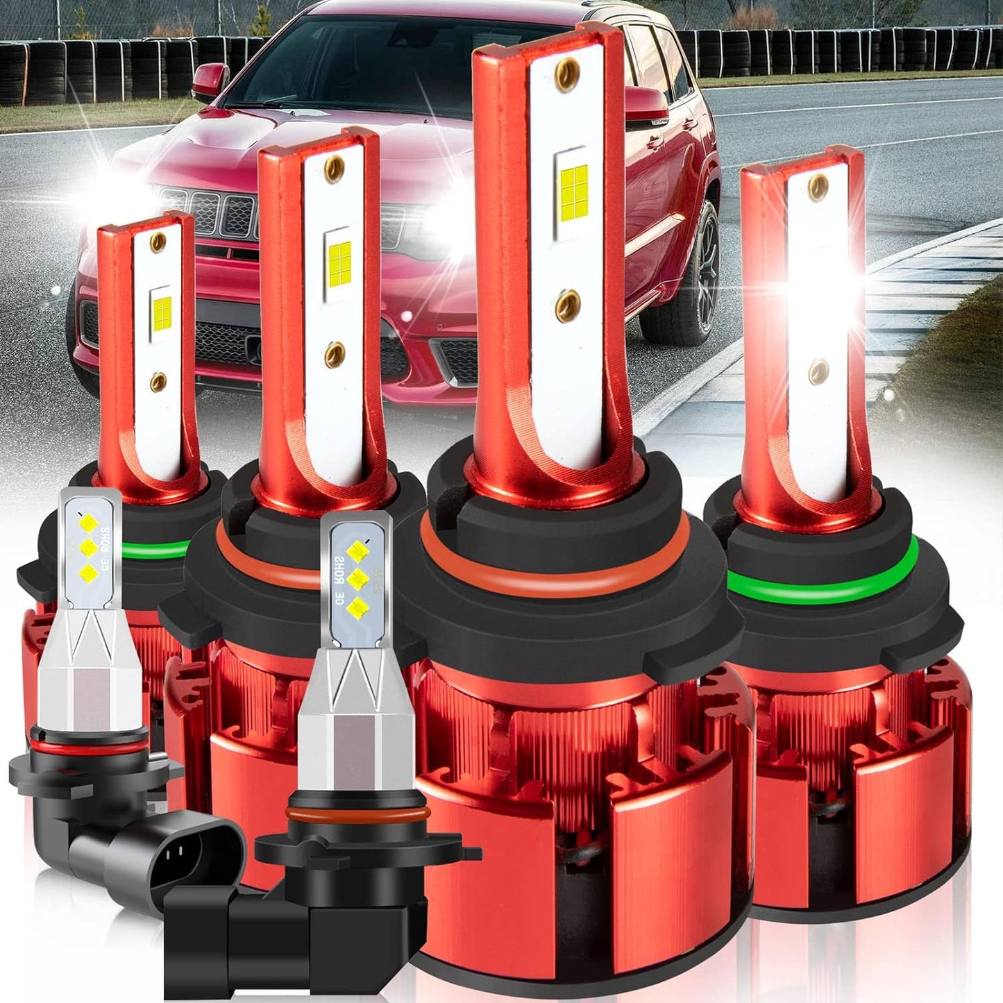 For Jeep Renegade 2015-2021 Led Lights, 9008/H13 Light Bulbs High&Low Beam+H11 LED Fog Lights，6500K White 500% Super Bright 1:1 Size 9008/H13 Led Light Bulb, 4Pcs 9008/H13 H11 Led Bulbs